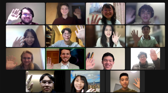Students wave in a zoom room